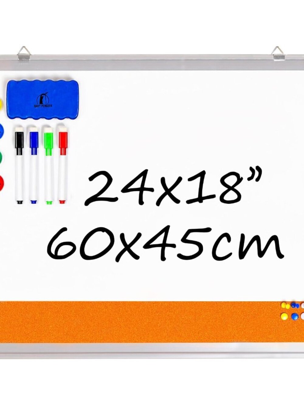 White Board with Cork Board 24x18 in, Combo Dry Erase Board for Wall